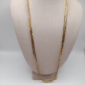 Vintage MONET 28 Inch Braided Gold Silver Flat Chain Necklace Signed